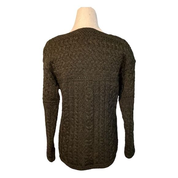 Aran Crafts Ireland Merino Wool Cable Knit Cardigan Sweater Hunter Green S - Picture 4 of 7